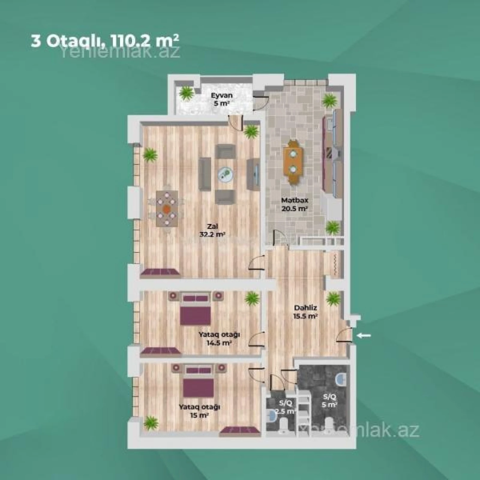 Satılır 3 otaqlı yeni tikili 110.2 m²
