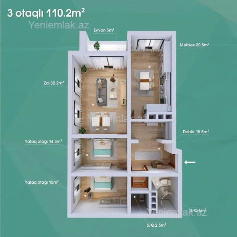 Satılır 3 otaqlı yeni tikili 110.2 m²