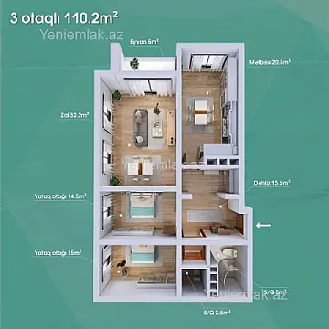 Satılır 3 otaqlı yeni tikili 110.2 m²