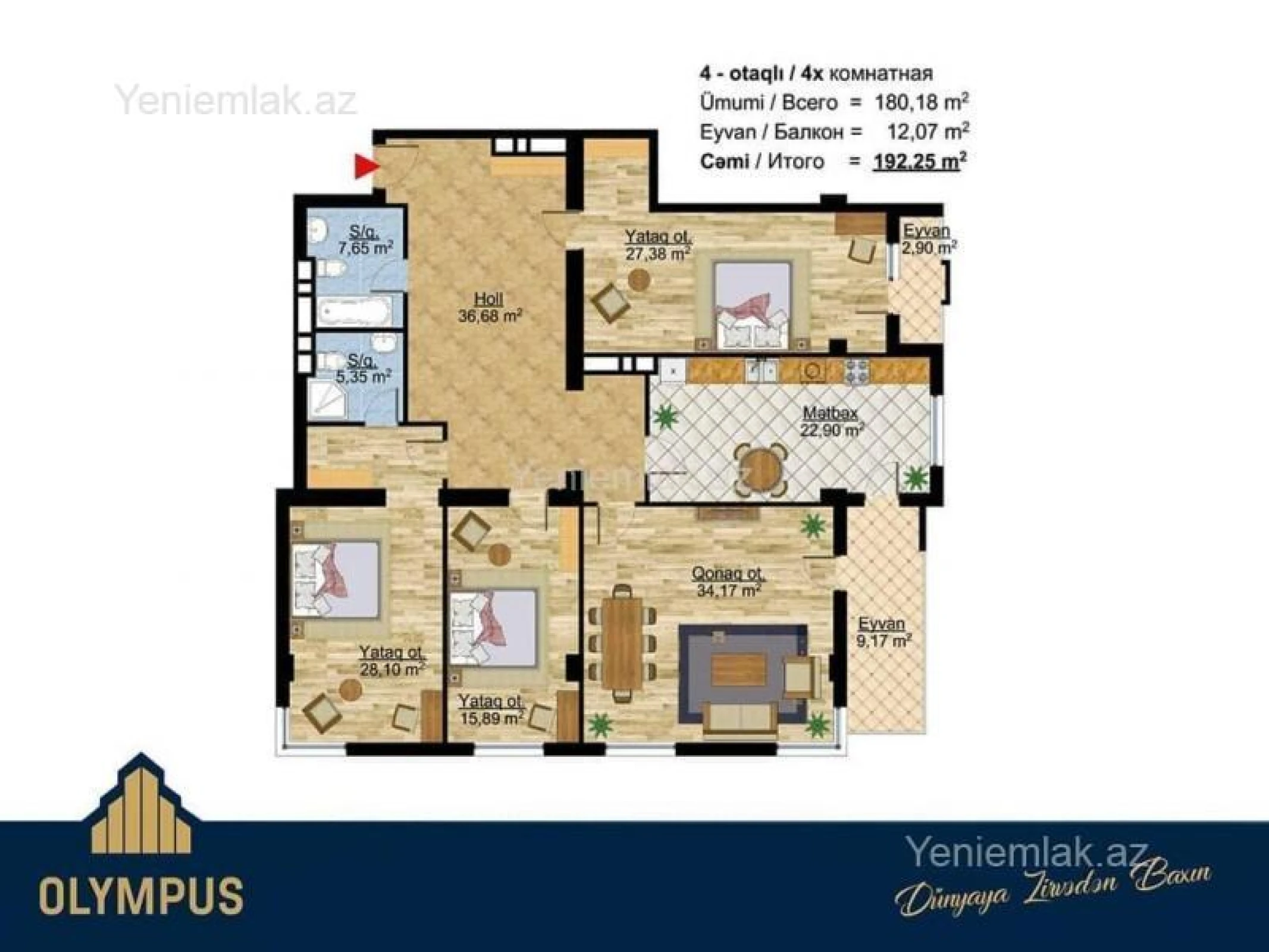 Satılır 4 otaqlı yeni tikili 193 m²