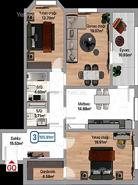Satılır 3 otaqlı yeni tikili 106 m²