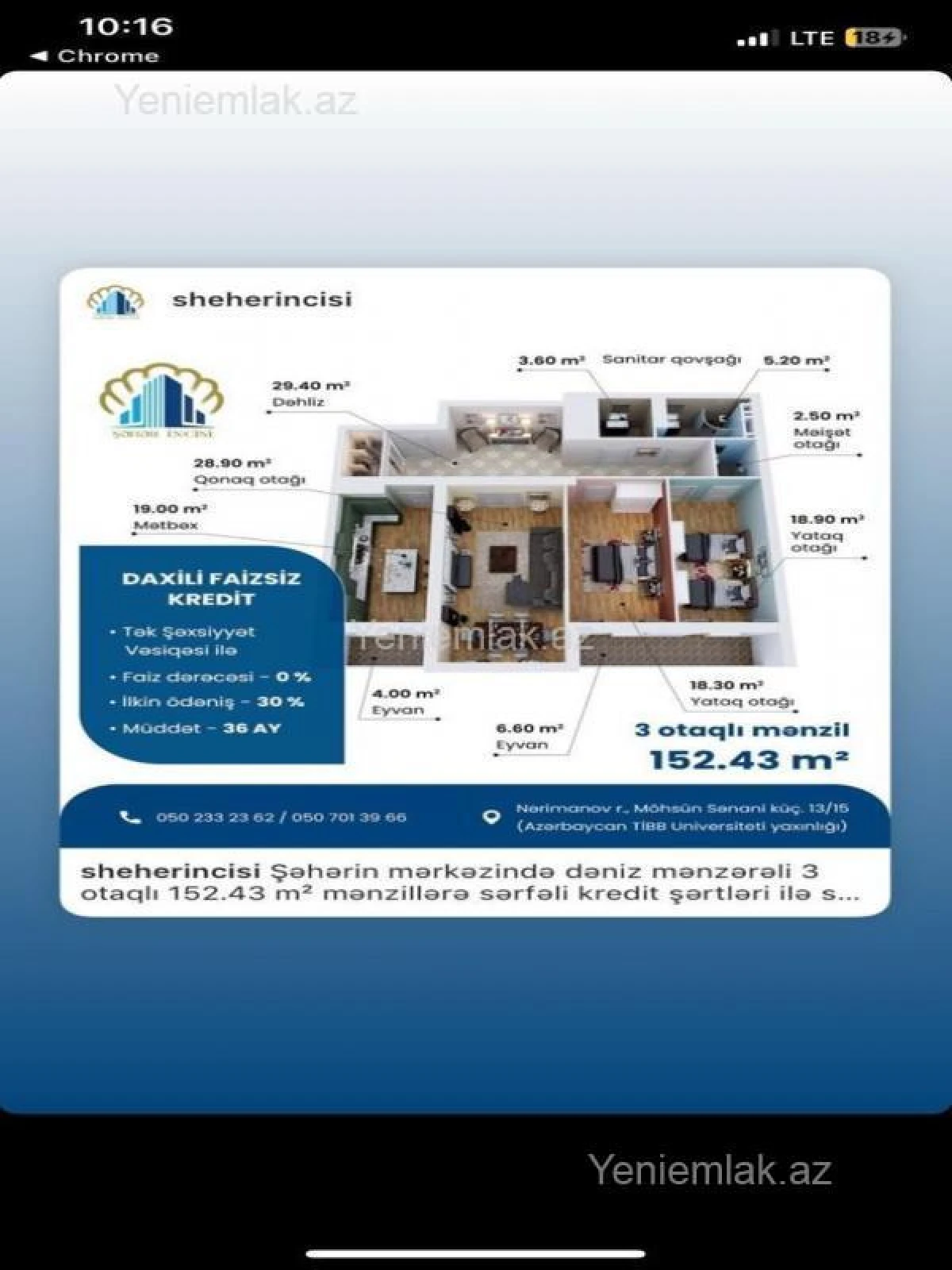 Satılır 3 otaqlı yeni tikili 152 m²