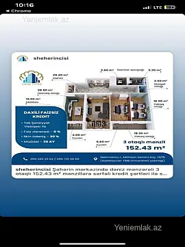 Satılır 3 otaqlı yeni tikili 152 m²