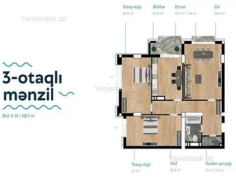Satılır 3 otaqlı yeni tikili 118 m²