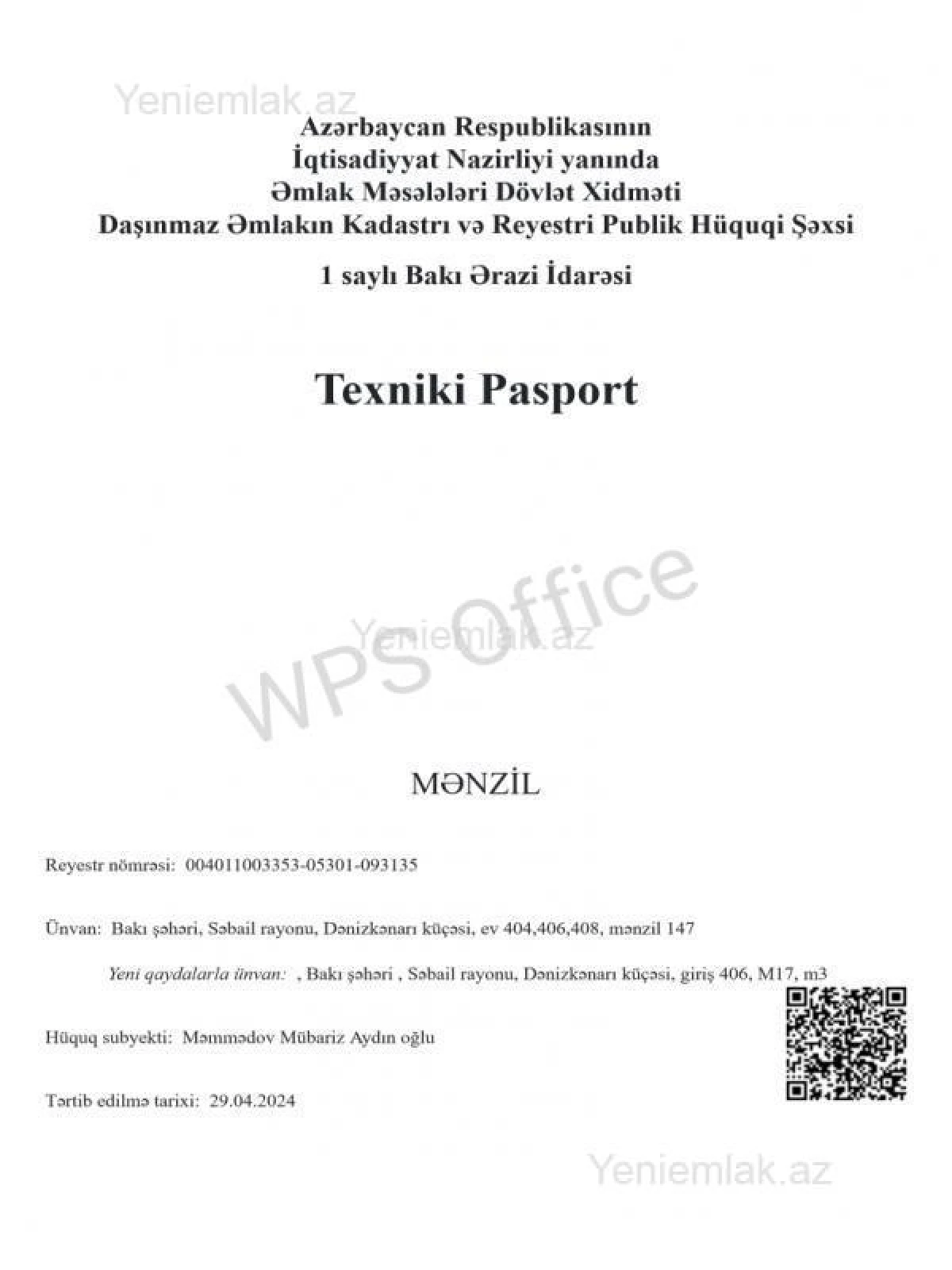 Satılır 3 otaqlı yeni tikili 121.5 m²