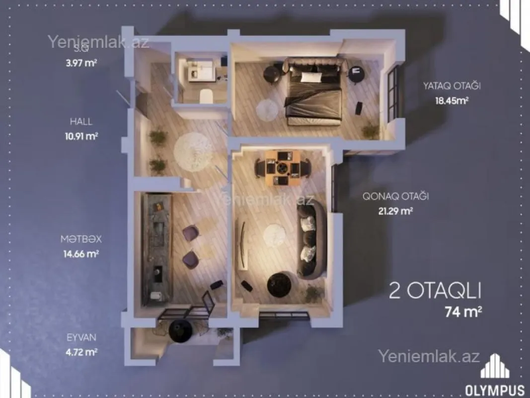 Satılır 2 otaqlı yeni tikili 74 m²