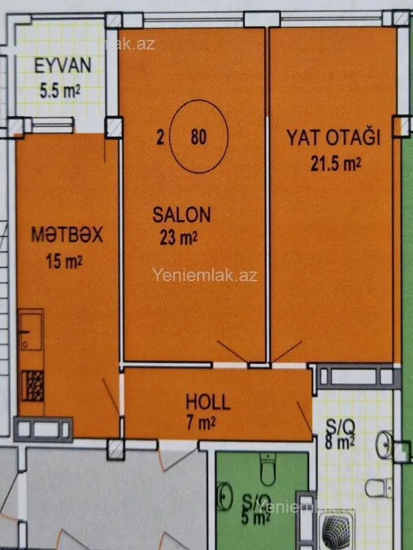 Satılır 2 otaqlı yeni tikili 80 m²
