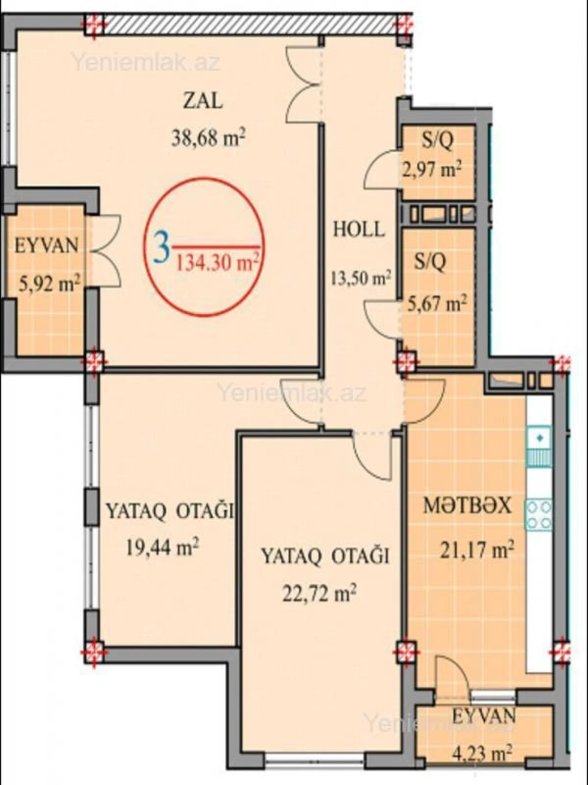 Satılır 3 otaqlı yeni tikili 134.3 m²