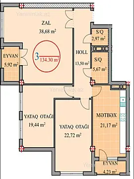 Satılır 3 otaqlı yeni tikili 134.3 m²
