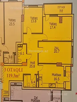 Satılır 3 otaqlı yeni tikili 120 m²