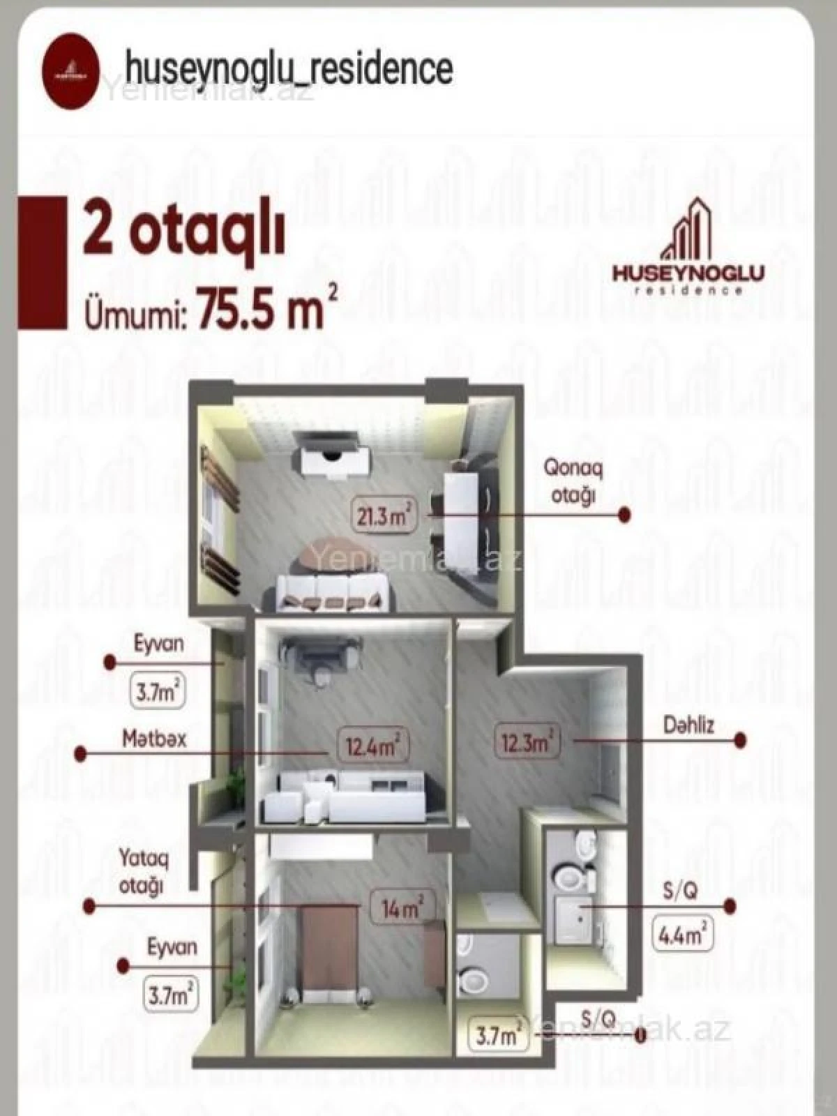 Satılır 2 otaqlı yeni tikili 77 m²