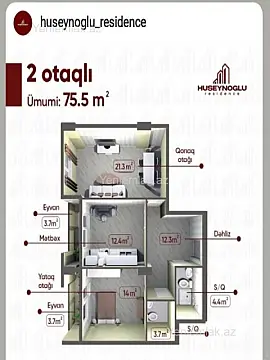 Satılır 2 otaqlı yeni tikili 77 m²