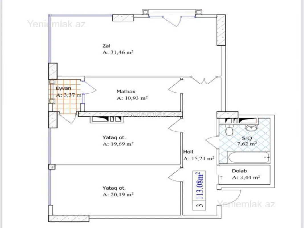 Satılır 3 otaqlı yeni tikili 112 m²