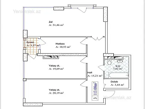 Satılır 3 otaqlı yeni tikili 112 m²