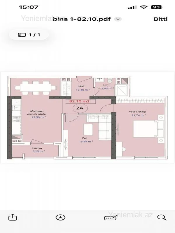 Satılır 2 otaqlı yeni tikili 82.1 m²