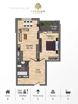 Satılır 2 otaqlı yeni tikili 72 m²