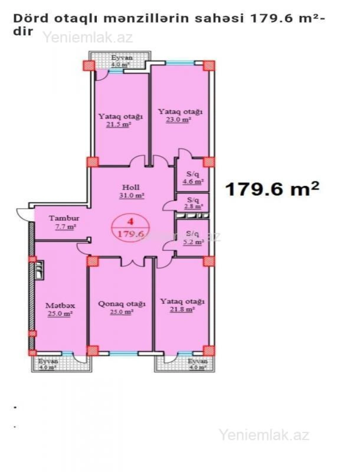Satılır 4 otaqlı yeni tikili 180 m²