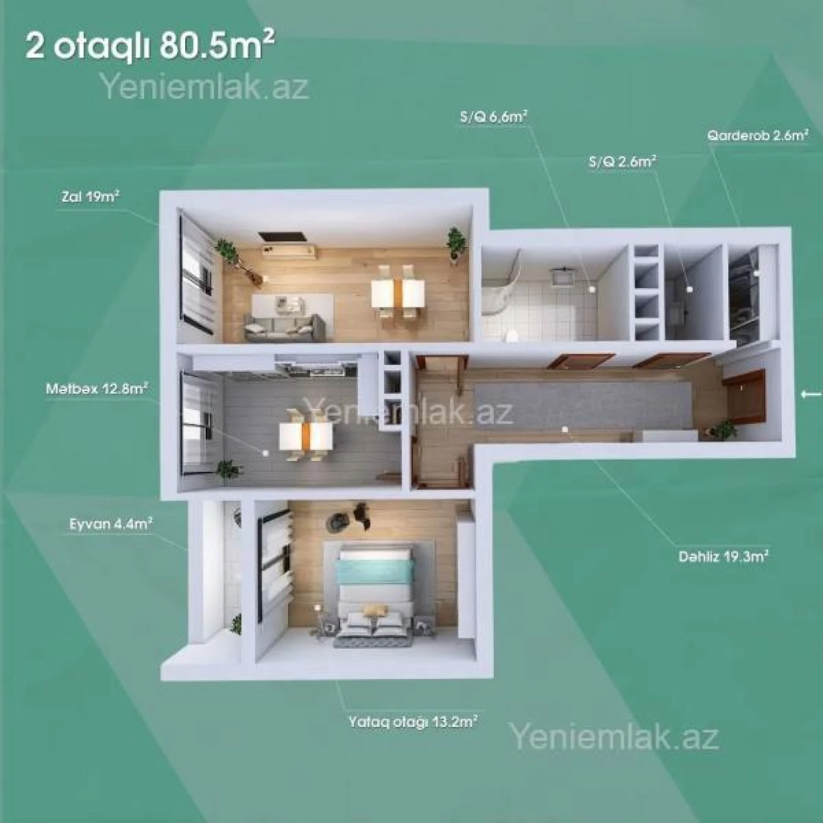 Satılır 2 otaqlı yeni tikili 82.5 m²