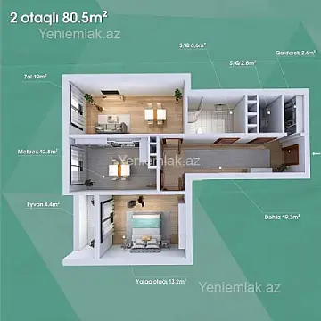 Satılır 2 otaqlı yeni tikili 82.5 m²