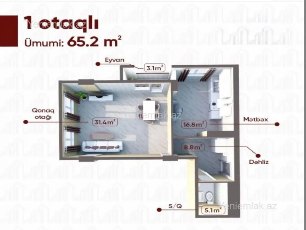 Satılır 2 otaqlı yeni tikili 65.2 m²