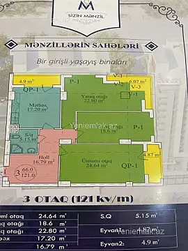 Satılır 3 otaqlı yeni tikili 121 m²