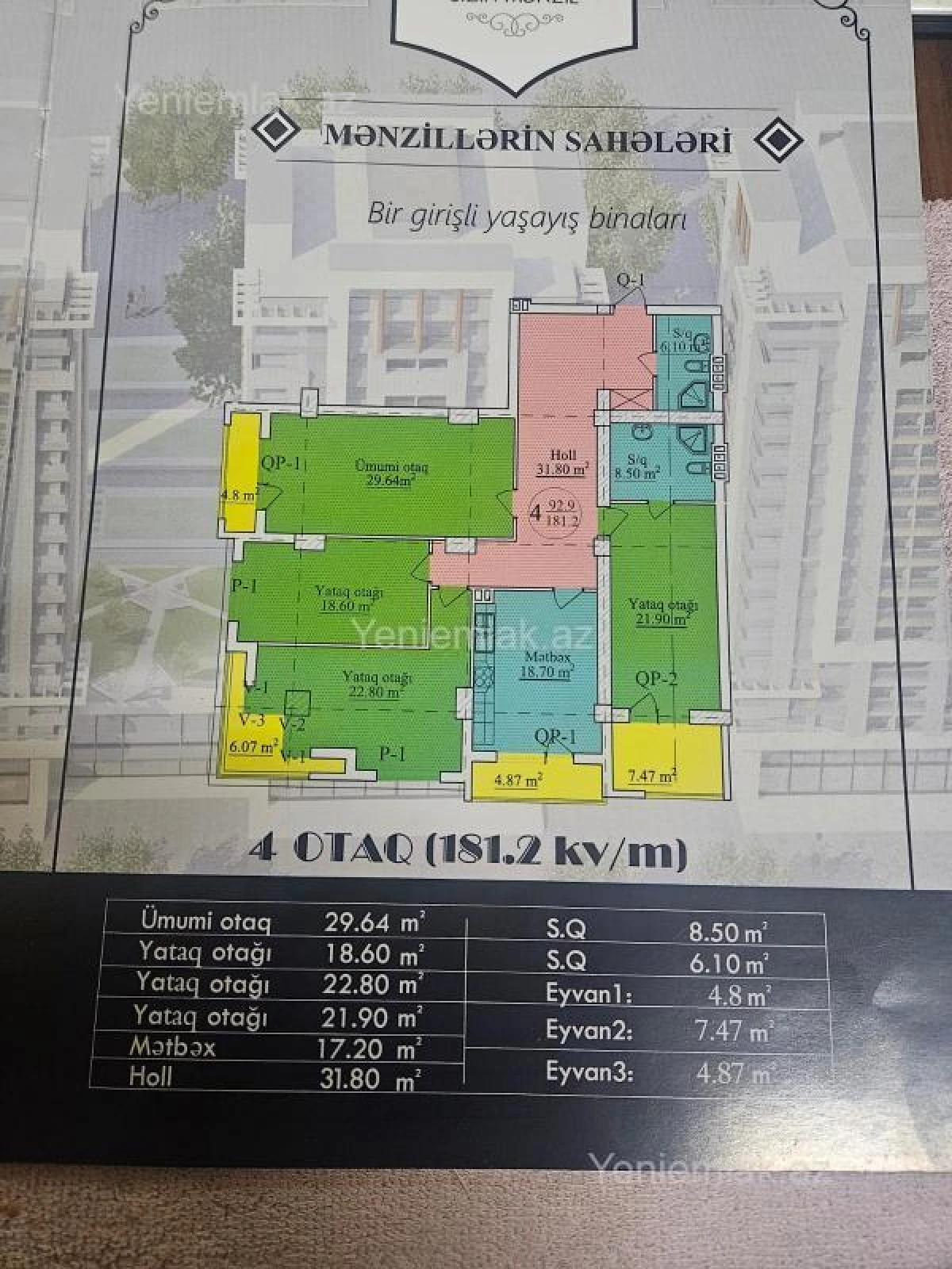 Satılır 4 otaqlı yeni tikili 181 m²