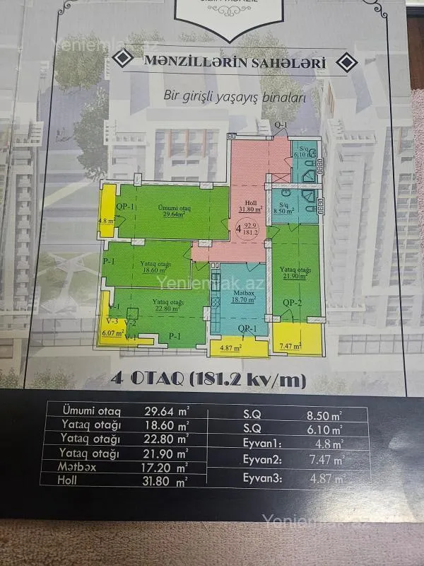 Satılır 4 otaqlı yeni tikili 181 m²