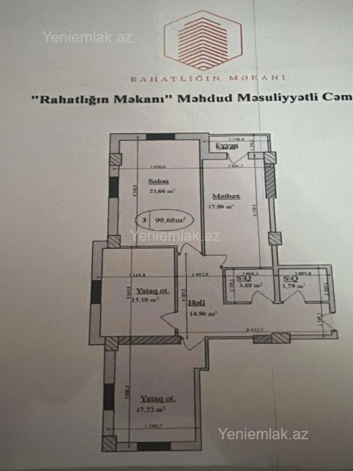 Satılır 3 otaqlı yeni tikili 100 m²