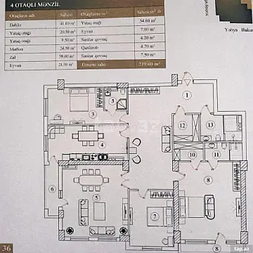 Satılır 4 otaqlı yeni tikili 220 m²