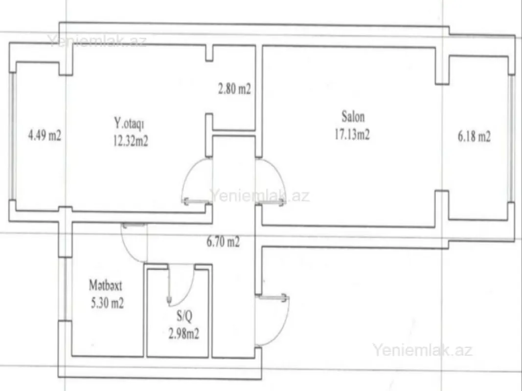 Satılır 2 otaqlı köhnə tikili 60 m²