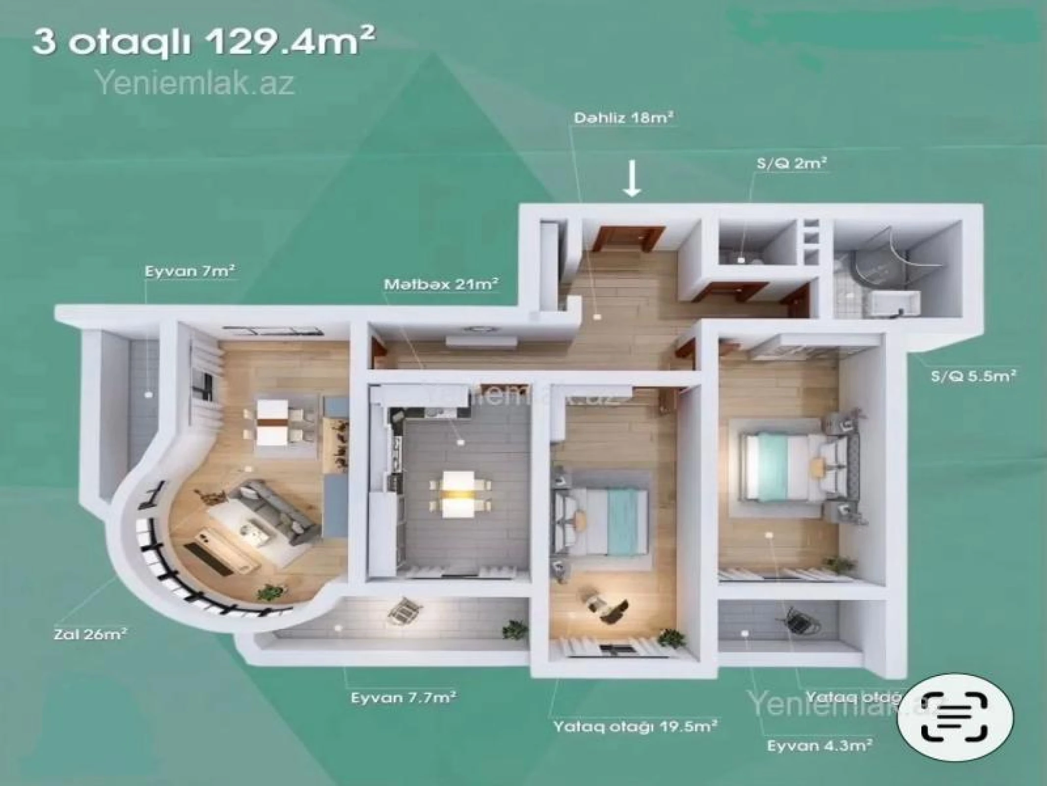 Satılır 3 otaqlı yeni tikili 130 m²