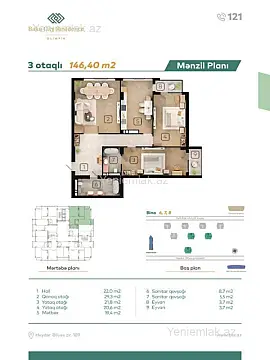 Satılır 3 otaqlı yeni tikili 147 m²