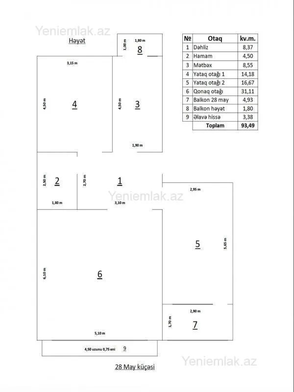Satılır 3 otaqlı köhnə tikili 100 m²