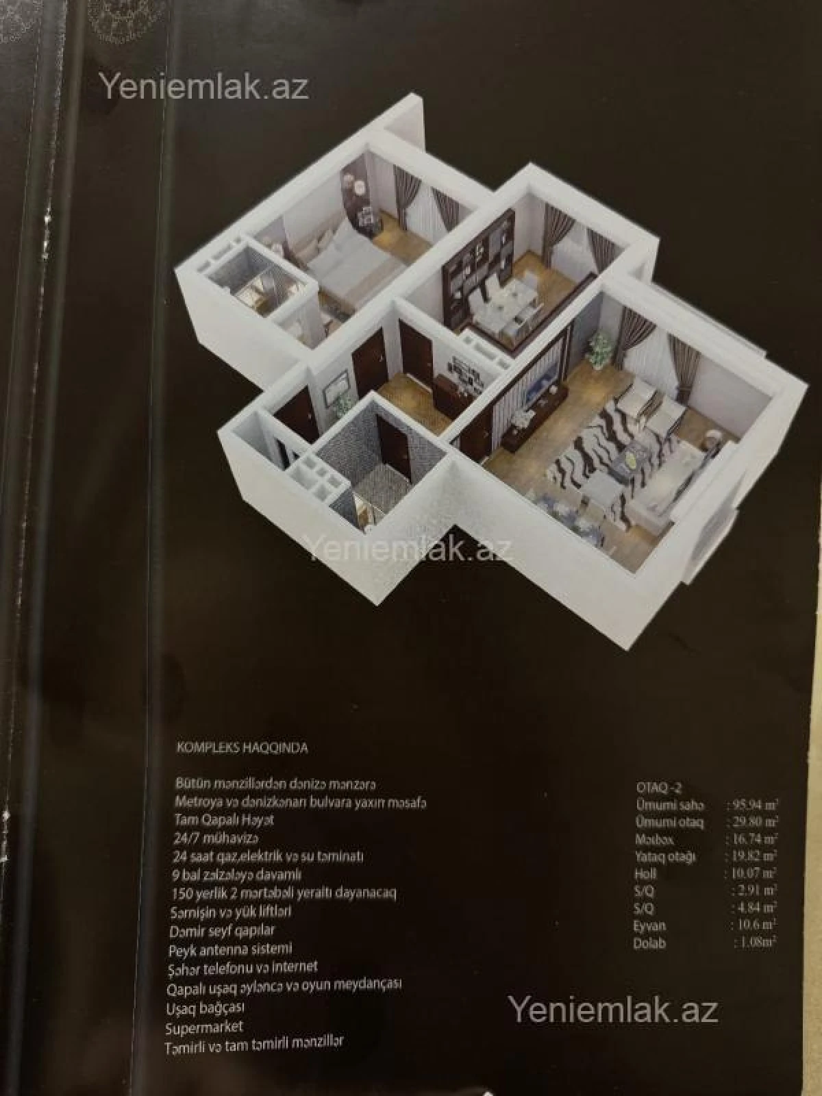 Satılır 2 otaqlı yeni tikili 100 m²