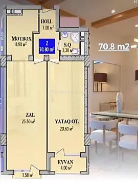 Satılır 2 otaqlı yeni tikili 71 m²