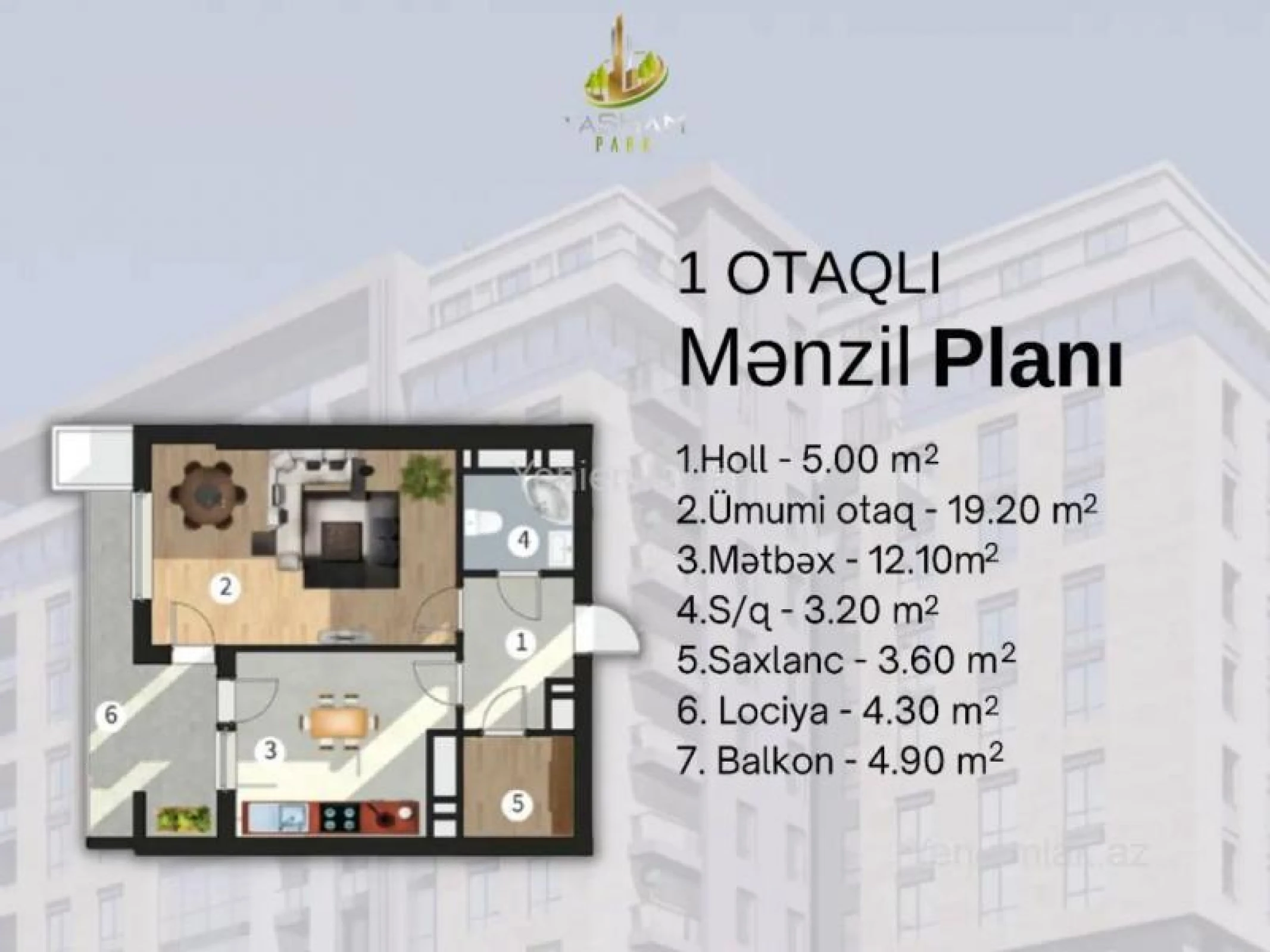 Satılır 1 otaqlı yeni tikili 53.3 m²