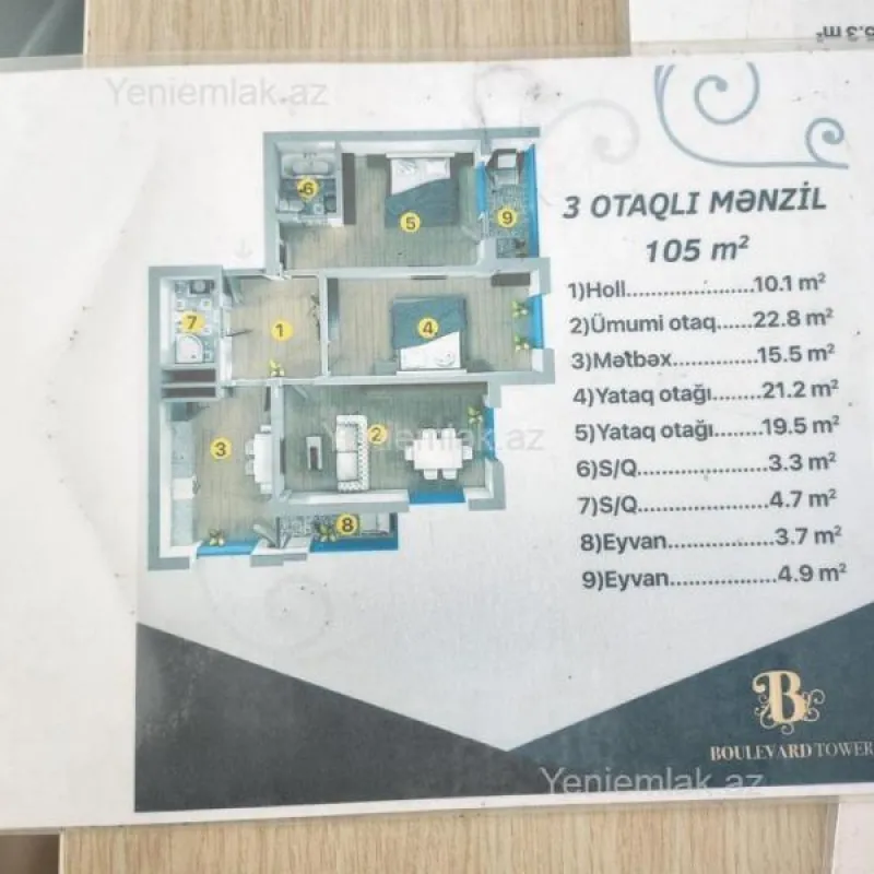 Satılır 3 otaqlı yeni tikili 105 m²