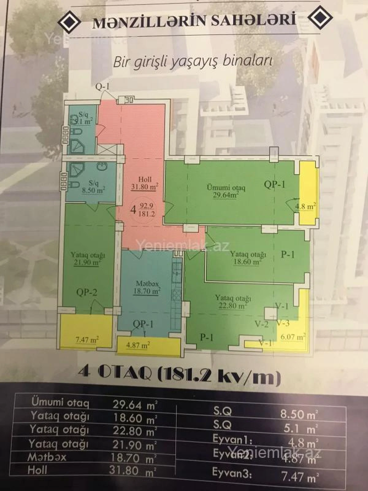 Satılır 4 otaqlı yeni tikili 181 m²
