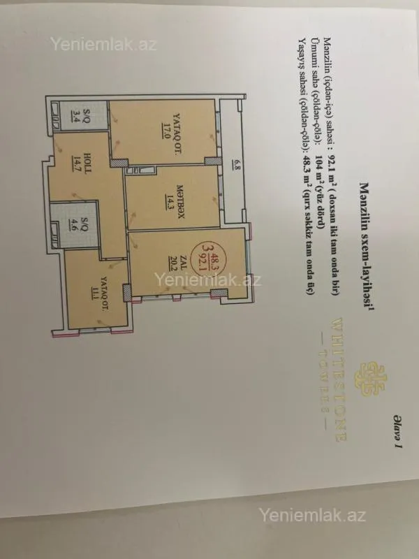 Satılır 3 otaqlı yeni tikili 103 m²