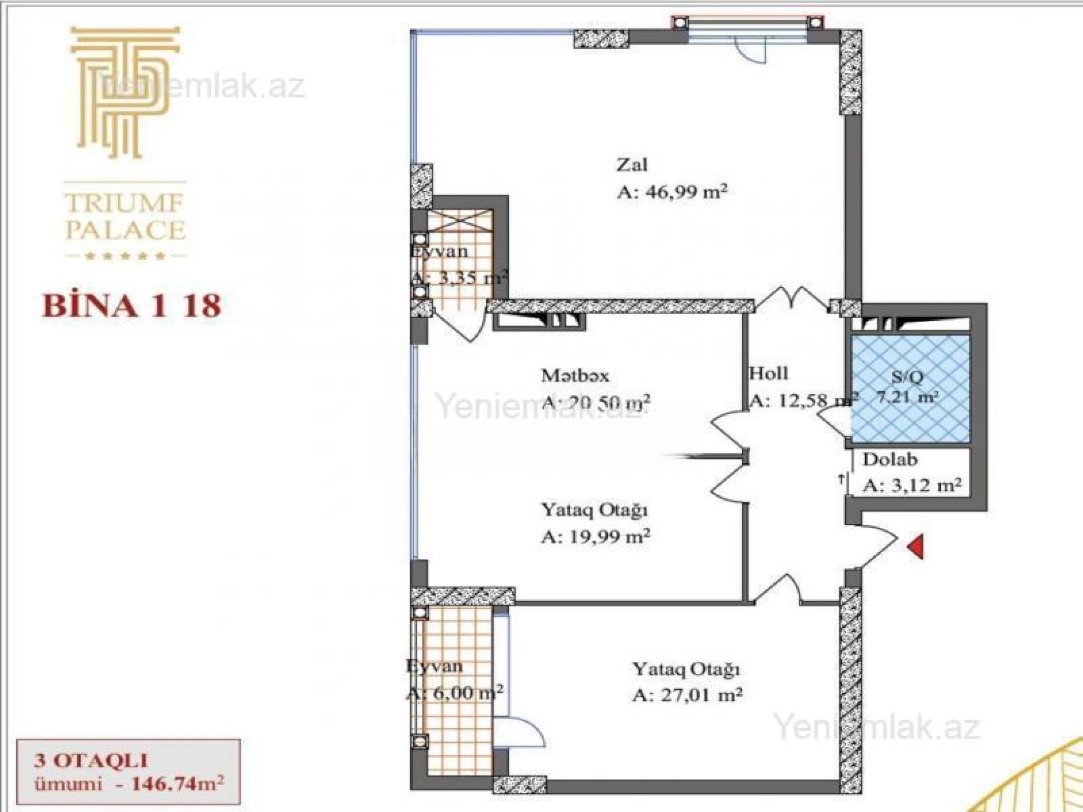 Satılır 3 otaqlı yeni tikili 147 m²