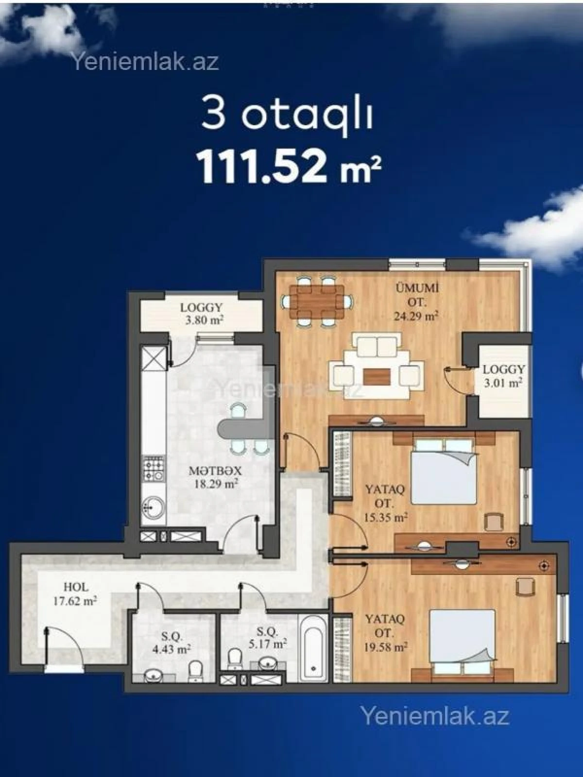 Satılır 3 otaqlı yeni tikili 113 m²