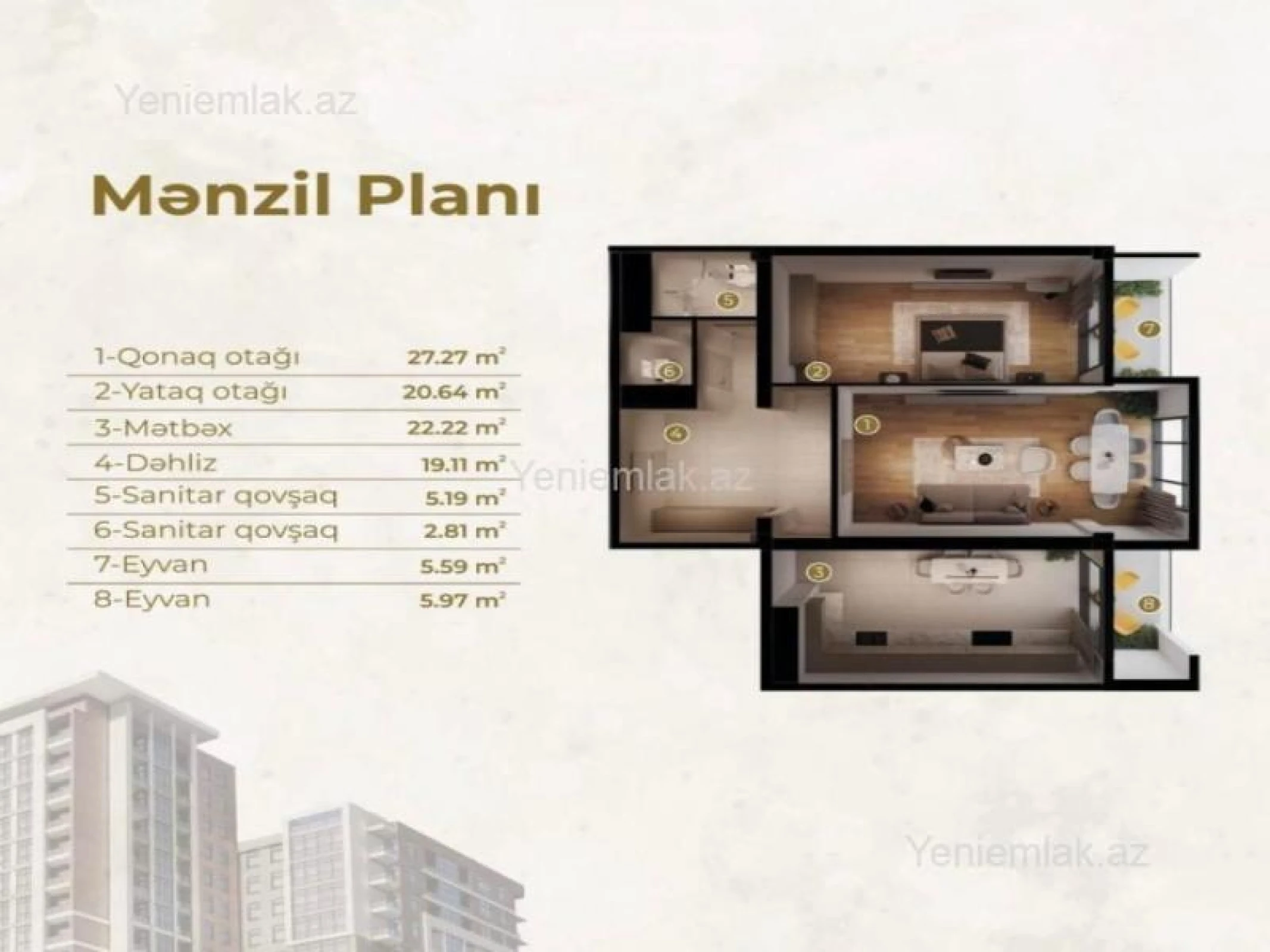 Satılır 2 otaqlı yeni tikili 110 m²