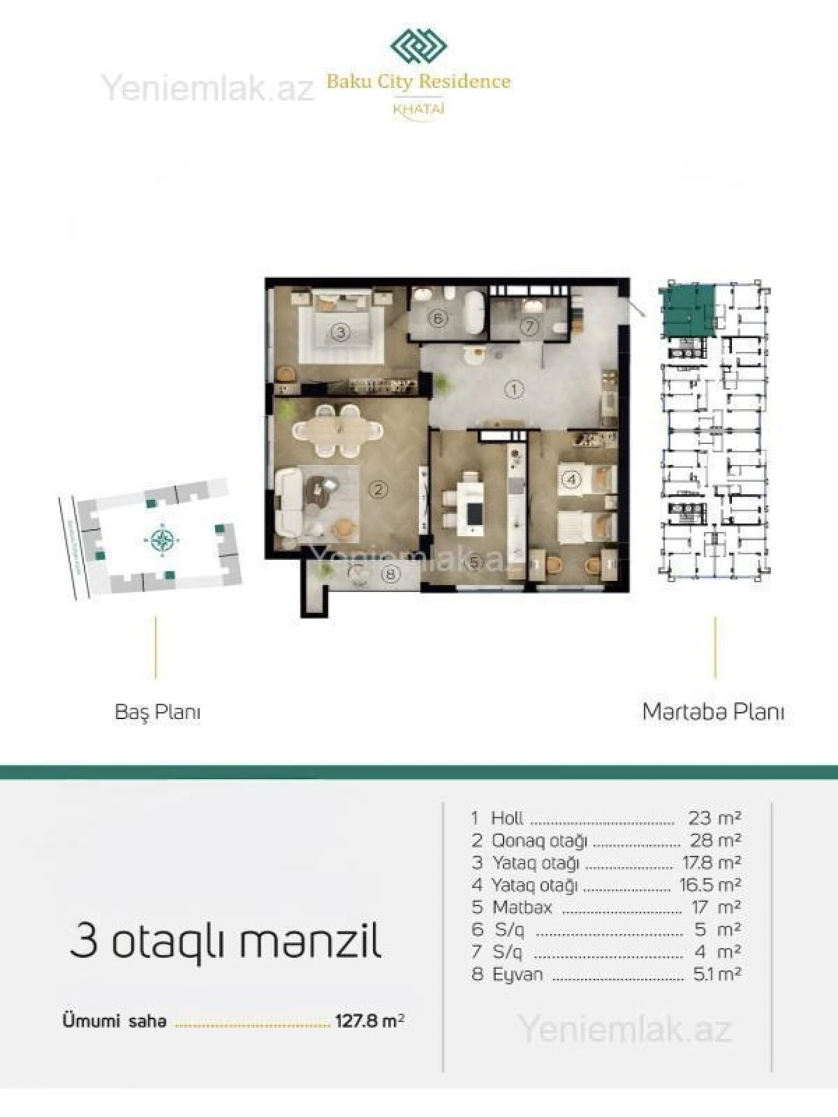 Satılır 3 otaqlı yeni tikili 127.8 m²