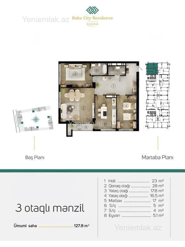 Satılır 3 otaqlı yeni tikili 127.8 m²