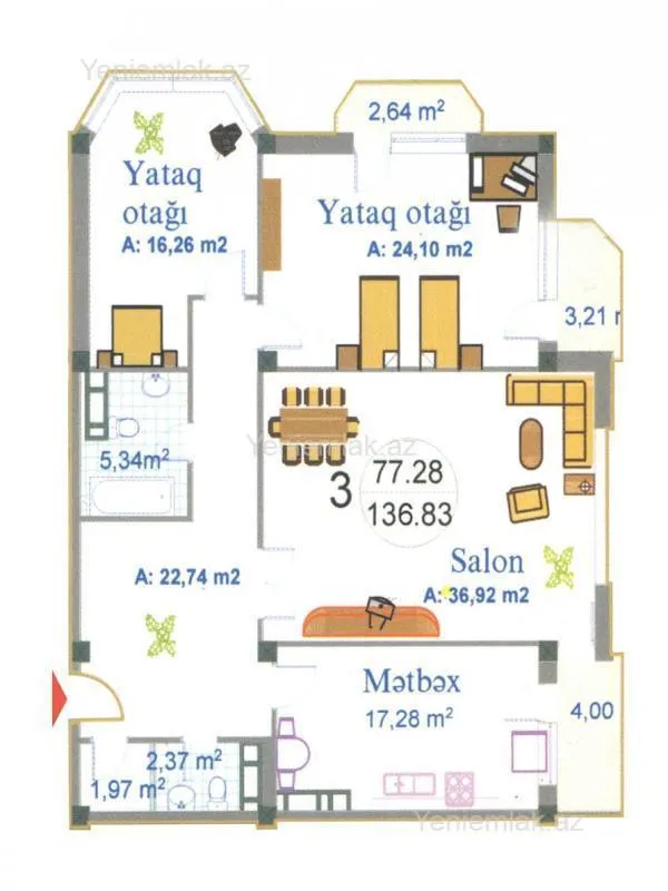 Satılır 3 otaqlı yeni tikili 137 m²