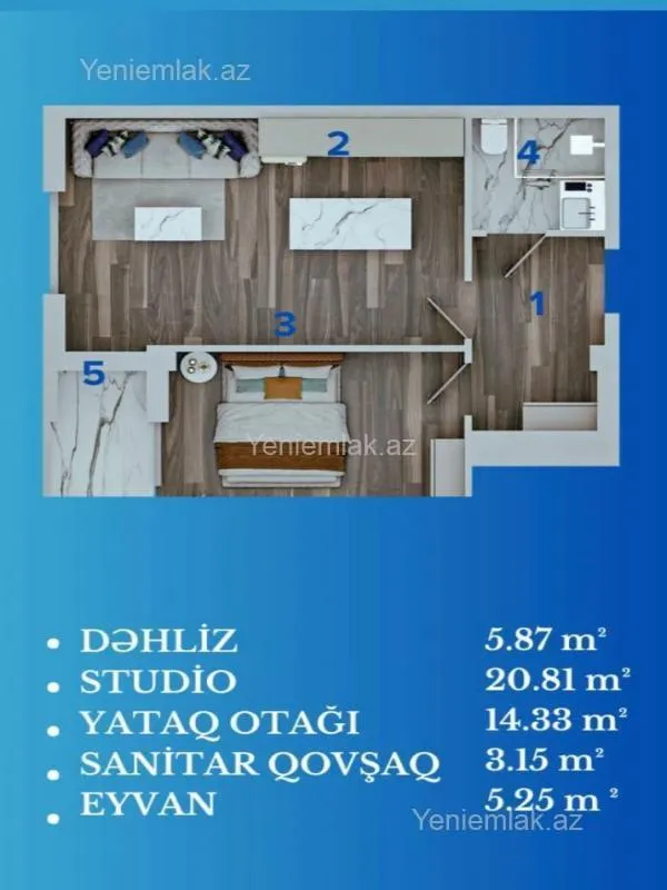 Satılır 2 otaqlı yeni tikili 49 m²