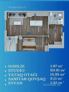 Satılır 2 otaqlı yeni tikili 49 m²