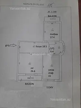 Satılır 2 otaqlı yeni tikili 115 m²