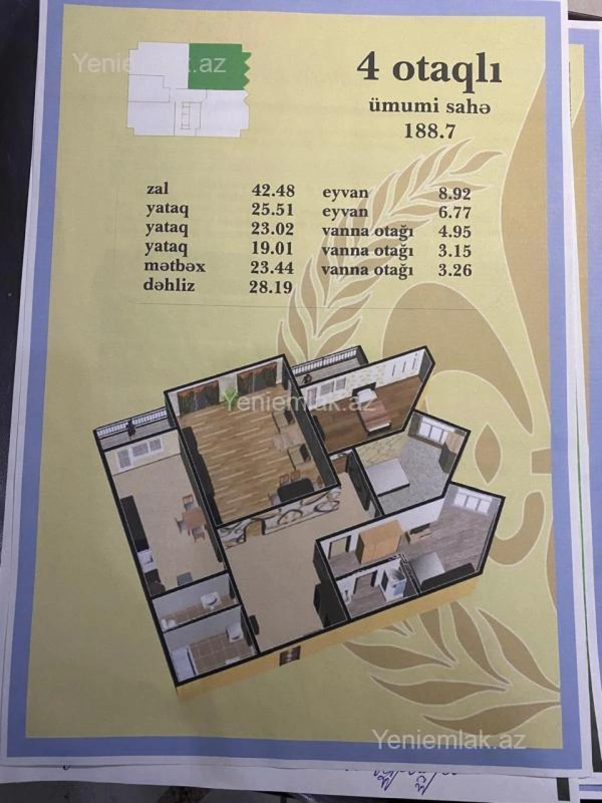 Satılır 4 otaqlı yeni tikili 189 m²