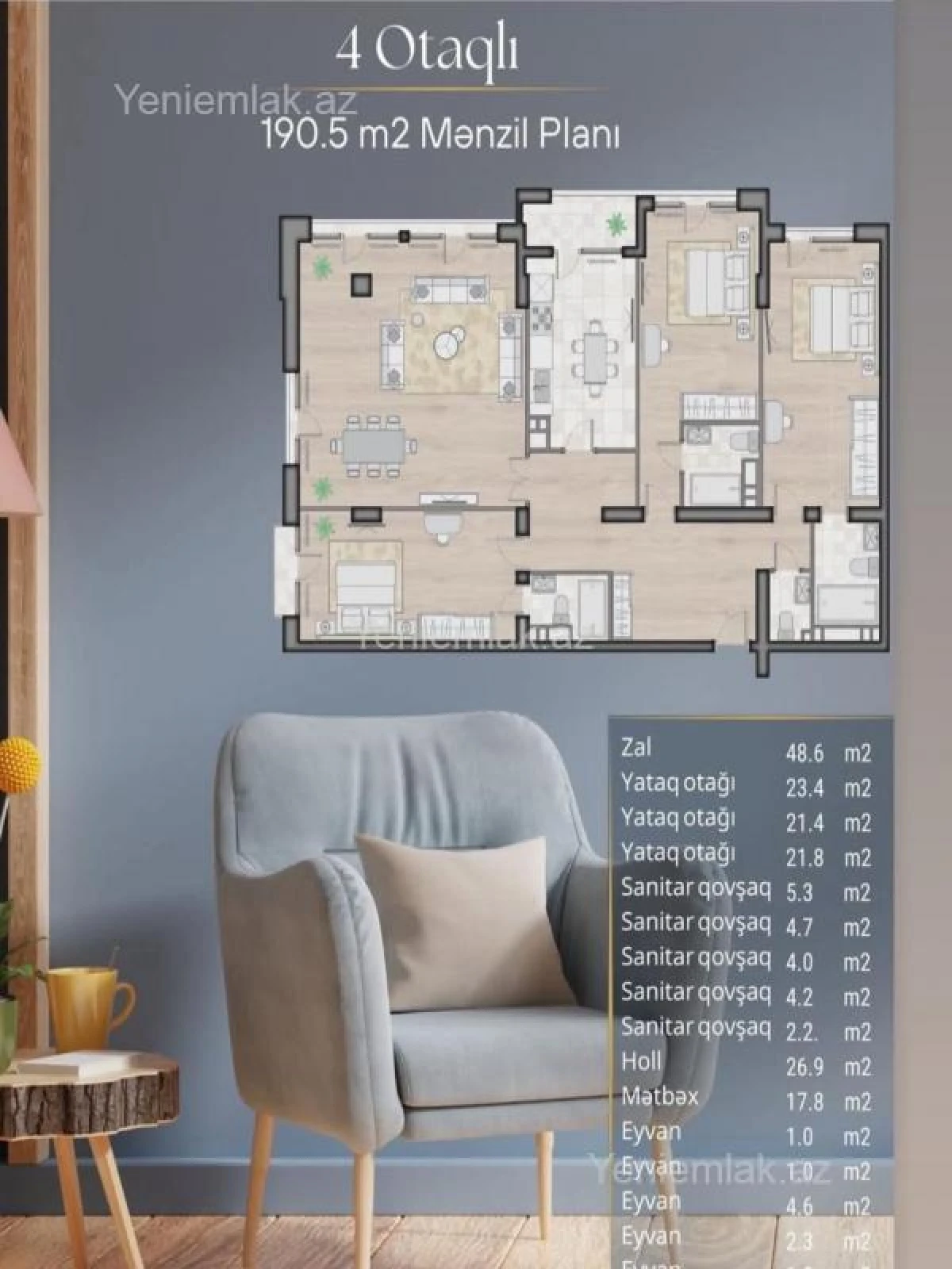 Satılır 4 otaqlı yeni tikili 191 m²